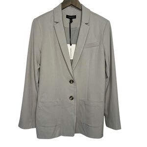 Stitch Fix 41 Hawthorn Boyfriend Blazer Jacket Womens Medium Gray Long 2 Button